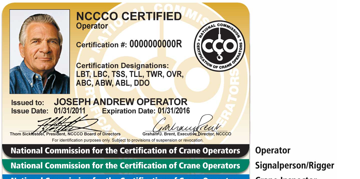 NCCCO issues colorcoded certification cards Crane & Transport Briefing