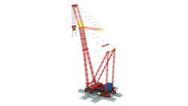 big red Sinopec 14,000 tonne crane on cross track base