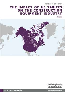 Foto der Titelseite des neuen Berichts von Off-Highway Research über die Auswirkungen von Zöllen auf die US-Baumaschinenindustrie.