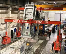 erecting a press body using telescopic hydraulic lifting gantries