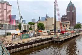 Construction site for the world's tallest mass timber building, Neutral Edison, in Milwaukee, Wisconsin, US. (Image courtesy CD Smith)