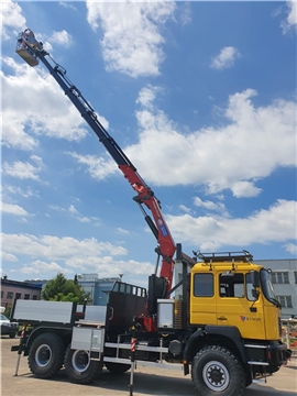 HMF 3220K loader crane with MEWP basket attachment in Poland