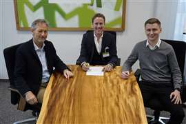 Sennebogen MD Sales, Alfred Endl, Rotator Oy CEO Janne Wartiovaara and Sennebogen area sales manager Benjamin Ehrlich