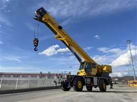 Yellow Grove GRT550 rough terrain crane with its boom elevated