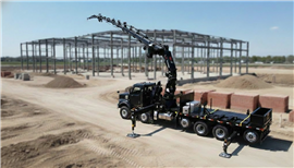 big black hiab loader crane on a six axle truck