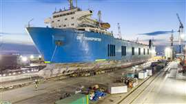 big blue ship on the move on SPMT