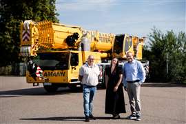 (Left to right) Torsten Schlamann, Katharina Schlamann and Liebherr's Jens Fähse with new crane