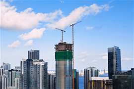 Liebherr tower cranes working on Cipriani Residences in Miami, Florida