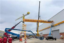 Semi-goliath gantry crane with 20 tonne capacity and 20 metre span being erected
