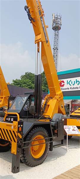Escorts Kubota F25 Fighter 25 tonne capacity mobile crane at the Bauma ConExpo India trade show near Delhi, India, September 2026