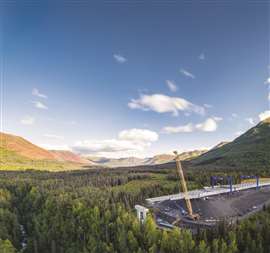 raylor Bros and Quality Asphalt Paving (QAP) joint-venture company used a Liebherr LR 1300.1 SX lattice crawler crane to build a bridge in Alaska, USA
