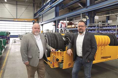 Jerry Rothwell, left, senior area sales manager, and Stefan Kohler, director of sales at Goldhofer, headquartered in Germany.
