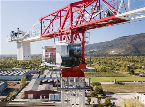 top part of white and red tower crane