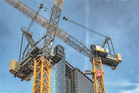 Ground view of a luffing jib crane 