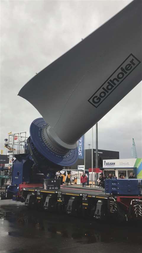 The Goldhofer FTV 850 rotor blade transporter at Bauma