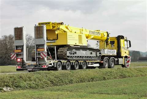 yellow Liebherr telescopic boom crawler crane