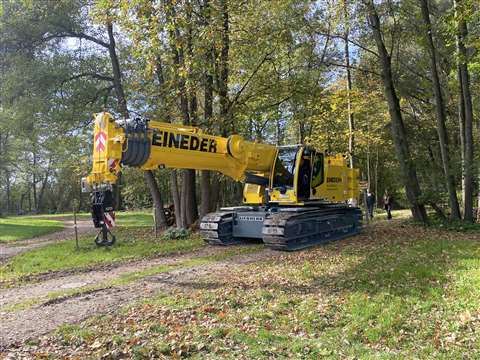 yellow Liebherr telescopic boom crawler crane