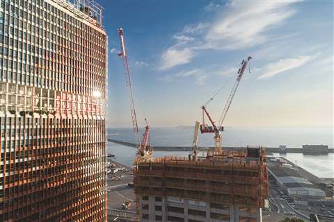 Two Potain MR 295 luffing jib cranes helping to construct one of Marseille’s tallest buildings