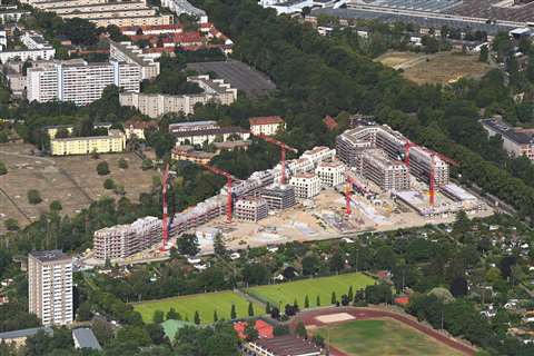 cranes on a construction site in Berlin, Germany