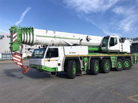 tadano all terrain crane being delivered to german crane rental krandienst