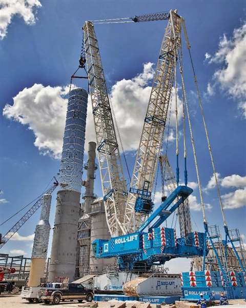 blue and white Roll Group Liebherr LR 11350 crawler crane