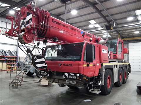 red three axle Tadano ATF 50G-3 all terrain crane destined for Turkey