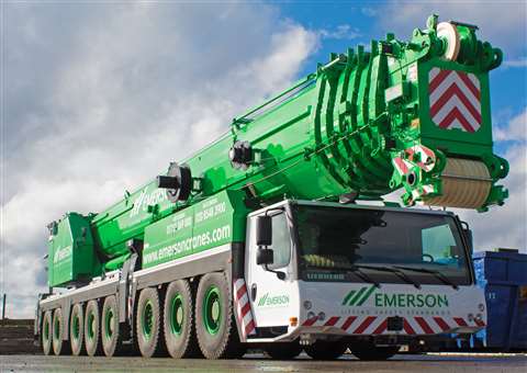 Emerson's green and white big Liebherr LTM 1450-8.1