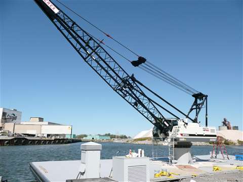 A new Terex barge-mounted crane will be use to help contain ice in Lake Erie.