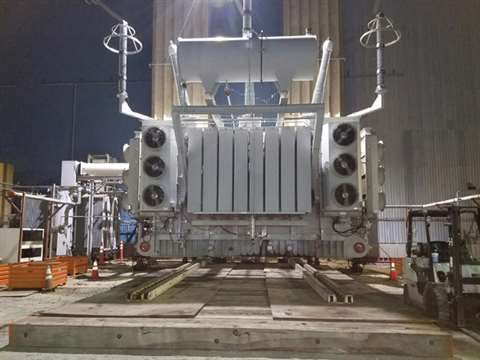 An HT500 skids a failed transformer out of a US electric generating facility during a recent emergen