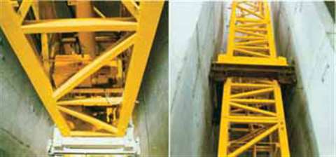 Liebherr has developed a new internal climbing tower for use in narrow lift shafts. Depending on the