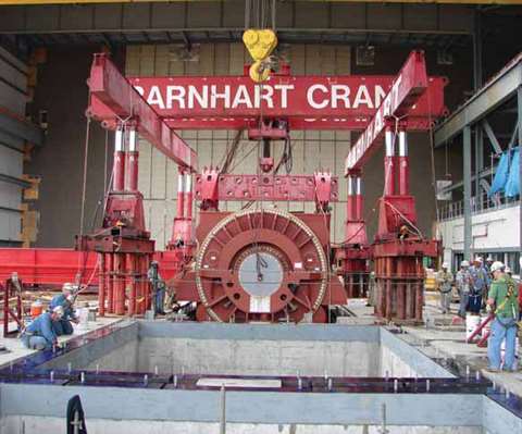 A Lift Systems 48A gantry is used to place a 350 ton steam turbine generator into its pedestal for f
