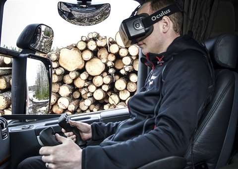 Hiab HiVision allows the operator wearing a virtual reality headset to sit in the cab of the truck a