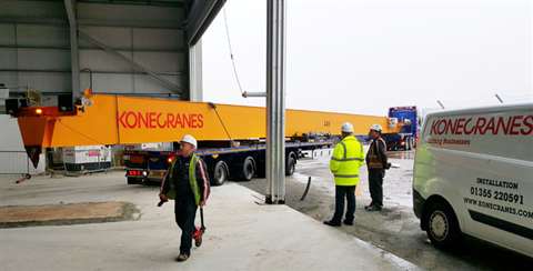One of the crane’s girders ready for installation within the new hangar having been transported from