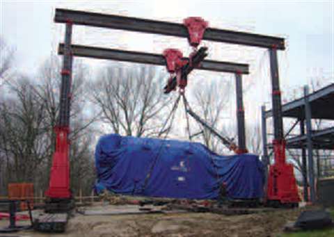 A generator suspended from the specially con. gured gantry was rotated 90 degrees before traveling t
