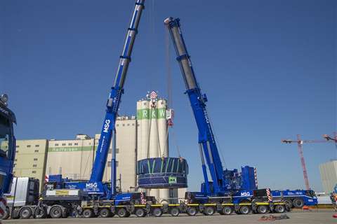 MSG Demag AC 500-8 and AC 700-9 perform a tandem lift at the Rhine port of Kehl