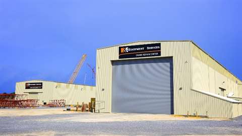 The new H&amp;E facility includes six large service bays equipped with 11-ton overhead cranes.