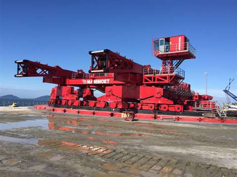 Mammoet assembling one of its PTC 200-DS super heavy lift cranes for a module integration project in