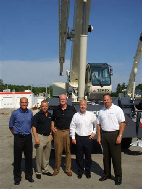 Pictured are Tony Marlin, director of sales, Terex; Frank Bardonaro, vice president and managing dir