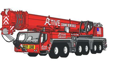 How the Liebherr LTM 1350-6.1 will look in the red colour scheme of the Active Crane Rentals livery