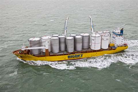 BigLift Shipping's Happy Delta carrying 13 steel storage tanks with a total volume of 40,000 cubic m