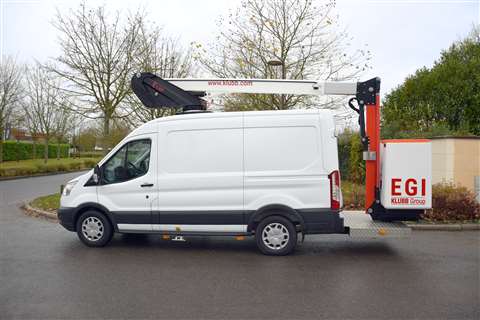 E14P insulated lift mounted on a Ford Transit van