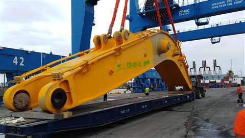 Quality Freight International transporting a 72 tonne excavator boom assembly