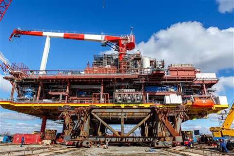 Preparing for the load-out of the LSP-2 platform on the barge